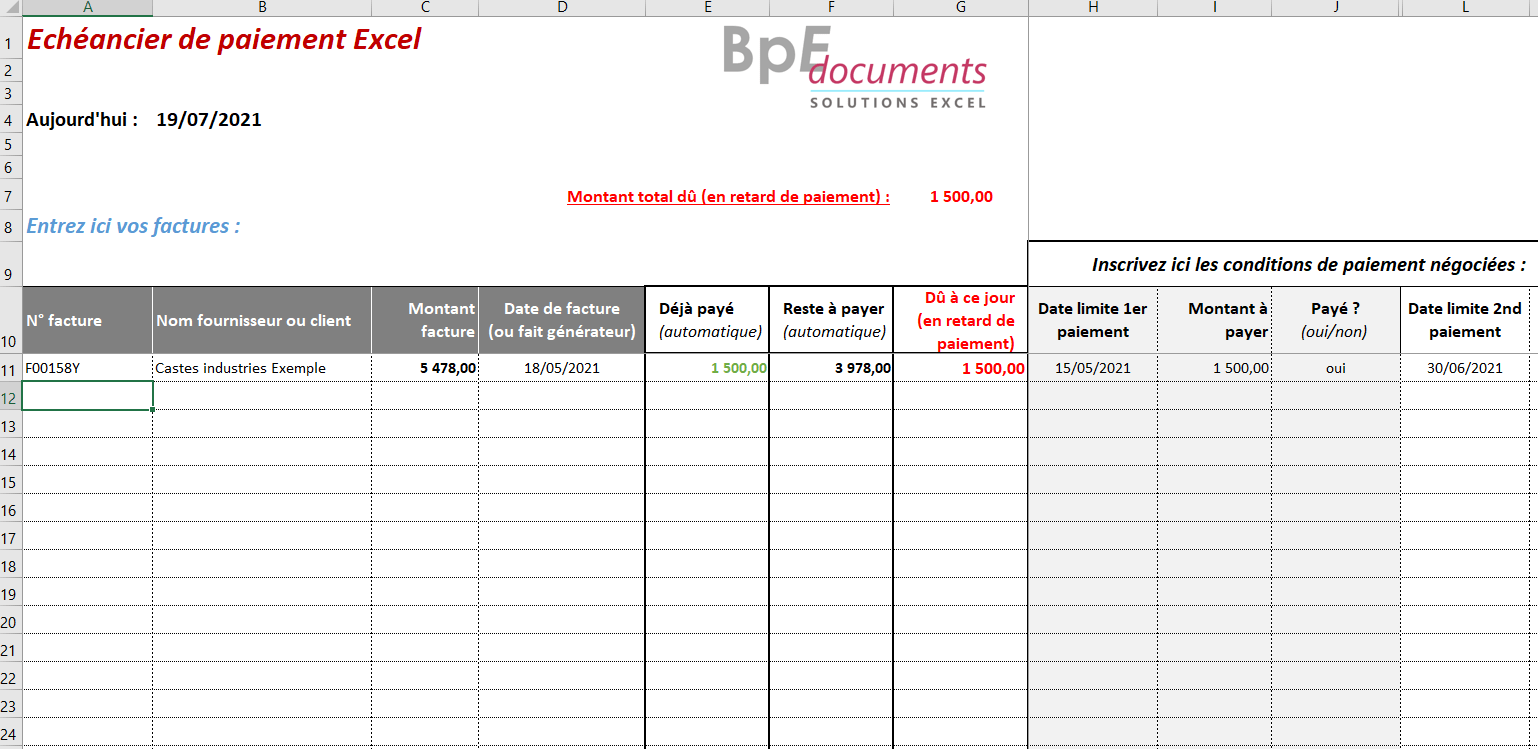 Echéancier de paiement Excel modèle 100 gratuit