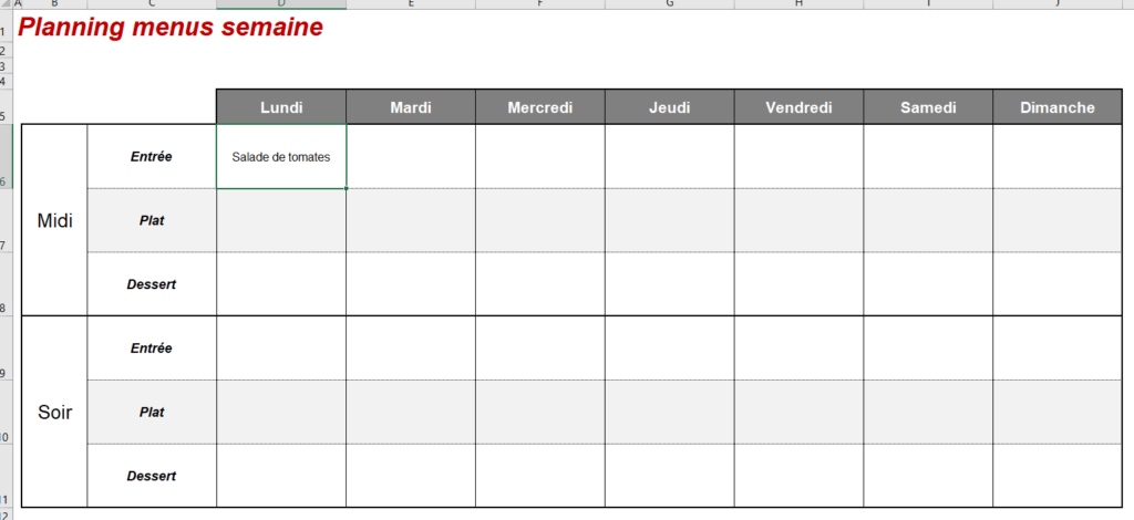 exemple planning menus semaine