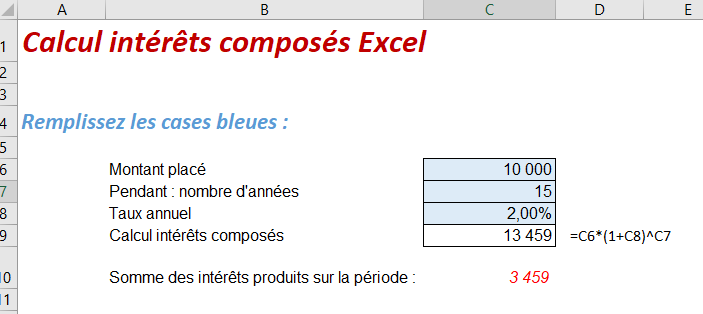 calcul intérets composés excel