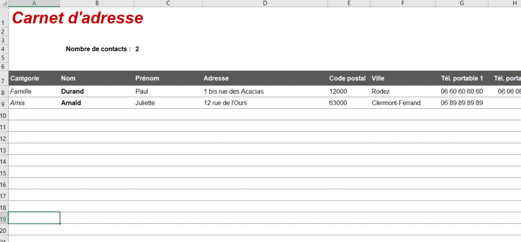 carnet adresse excel gratuit avec calendrier anniversaires