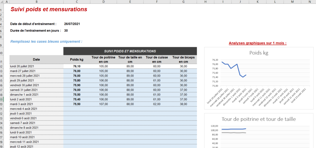 carnet d'entrainement excel gratuit télécharger