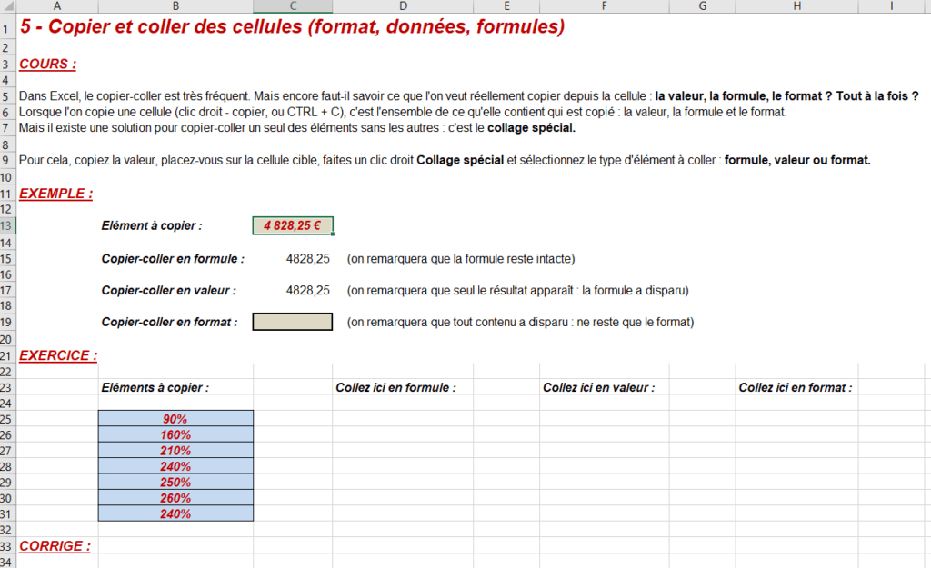 exercices excel avec corrigé gratuit formation