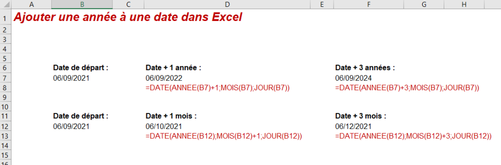 ajouter une année date excel