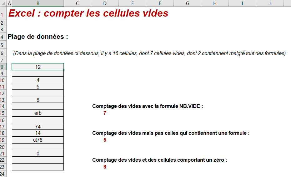 excel compter les cellules vides