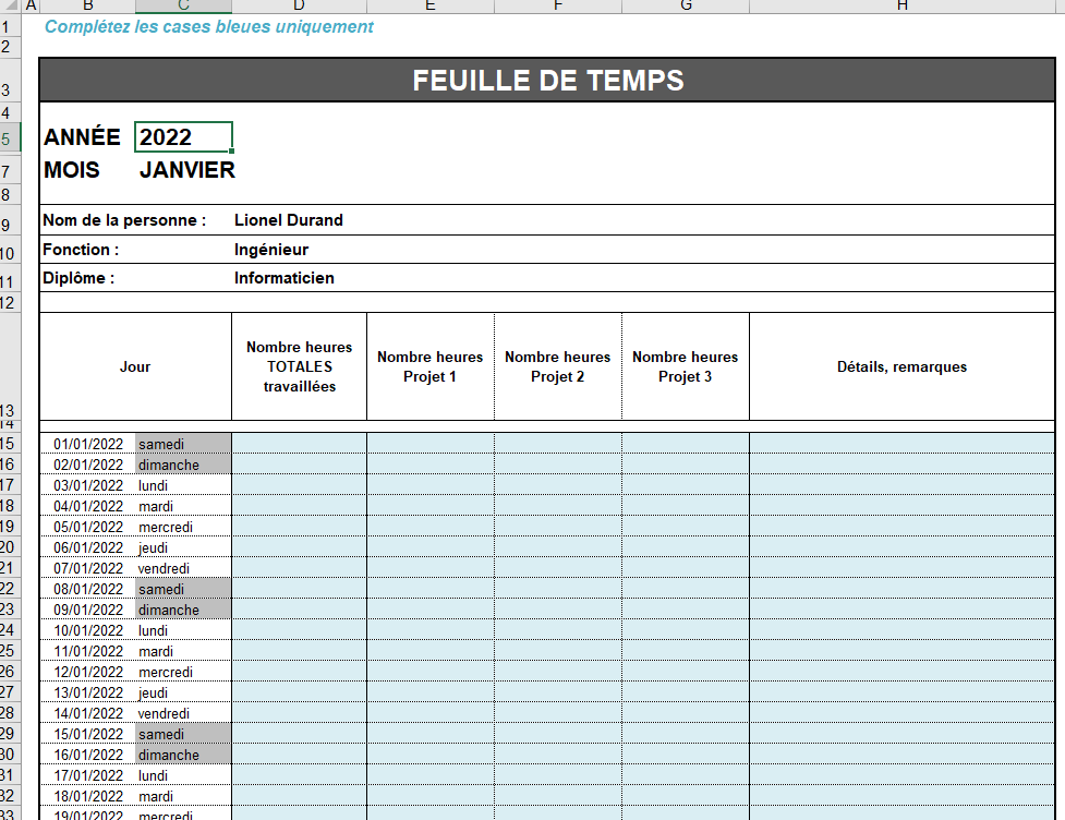 Modele feuille de temps excel gratuit