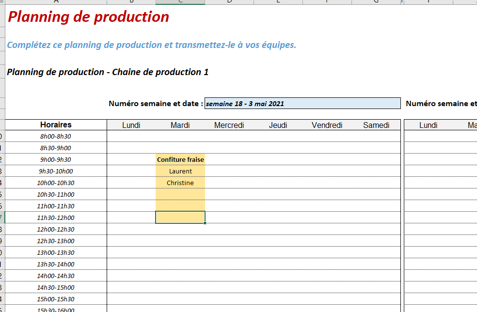 planification de production excel gratuit