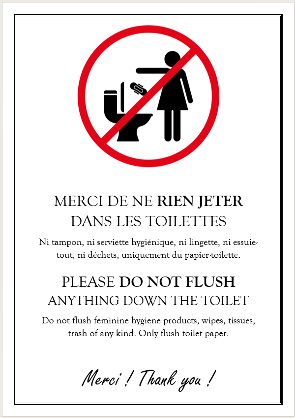 Modèle affiche ne rien jeter dans les toilettes Word / GRATUIT