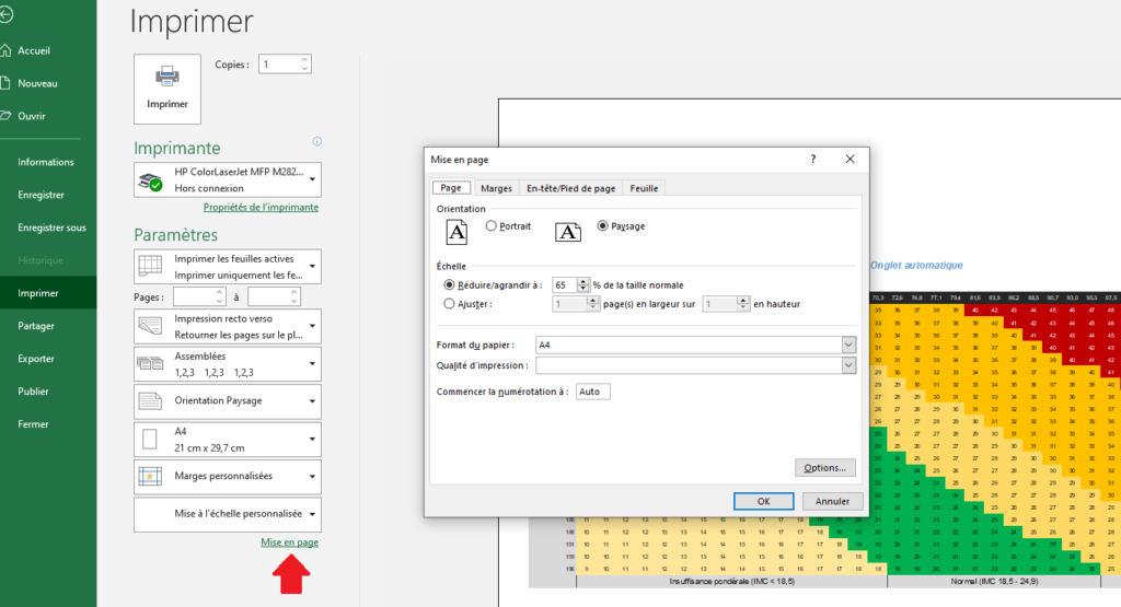 imprimer un tableau excel sur une seule page